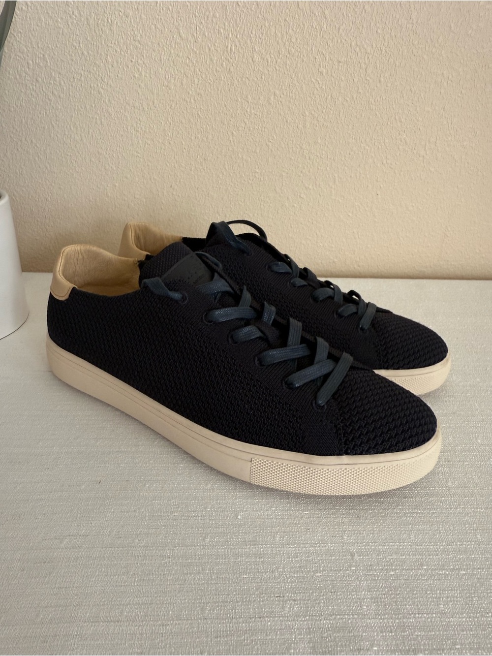 New CLAE Bradley Knit Men's Black Low-Top Sneakers with Cream Trim